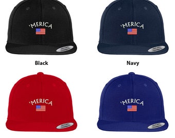 Stitchfy Merica Gorra de béisbol con visera plana bordada con bandera estadounidense pequeña (SF-LOG151-FLX-6089M)