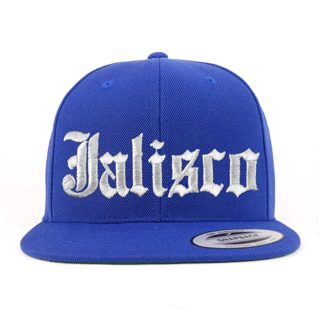 Trendy Apparel Shop Old English Oaxaca Snapback Baseball Cap - White Embroidered Flat Bill, Green Underbill, Adjustable