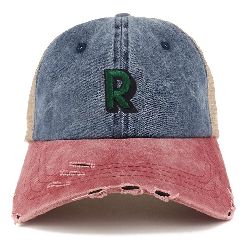 Stitchfy Alphabet R Patch Frayed Bill Trucker Mesh Back Cap (SF-AP0105 ...