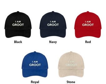Stitchfy I Am Groot broderad mjuk, justerbar bomullsmössa med låg profil