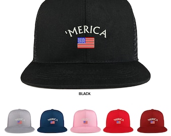 Stitchfy Merica pequeña bandera americana bordado algodón plano Bill malla trasera Trucker Cap (SF-LOG151-ACE-SP029)
