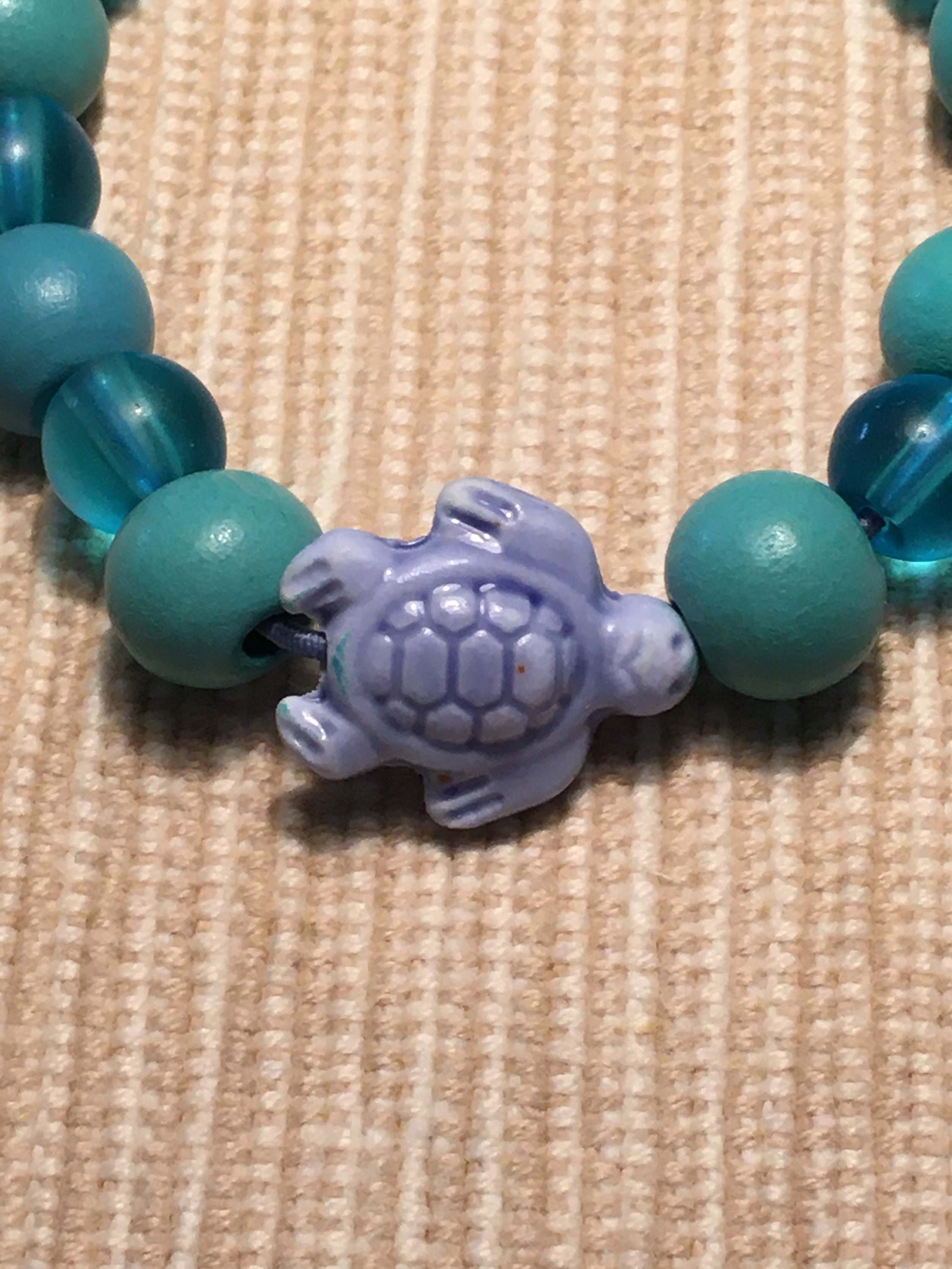 Glossy Light Blue Turtle Beaded Charm Bracelet | Etsy