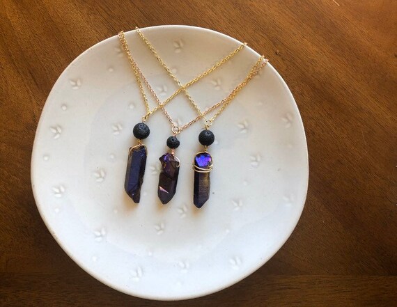 Dark Iridescent Purple Crystal Necklace 