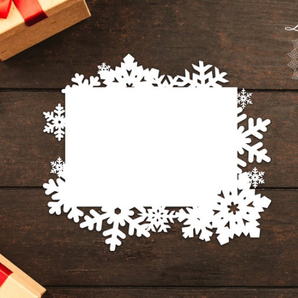 Cornice per lettere con fiocchi di neve, neve, fiocchi | Vinile tagliato con carta laser | File disegno da scaricare | Vettore modello SVG | Natale, Natale