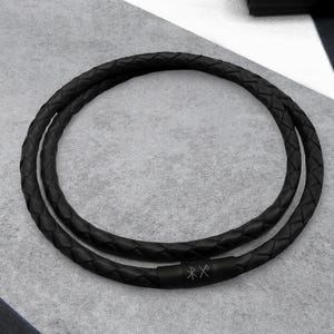 Personalised Men's Viking Rune Symbol Double Strand Leather Black Clasp Bracelet -3rd Anniversary Gift - Runes Bracelet - Ancient Symbol