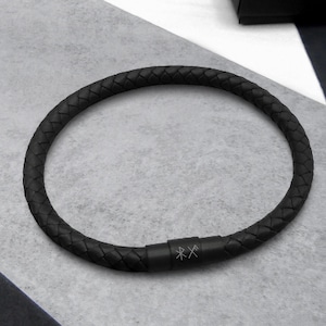 Personalised Men's Viking Rune Symbol Slim Leather Black Clasp Bracelet - 3rd Anniversary Gift - Personalised Bracelet - Ancient Symbol