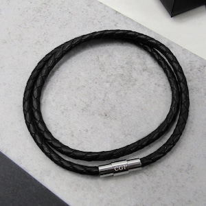 Men's Personalised Double Strand Slim Leather Bracelet - Anniversary Gift - Personalised Bracelet - Men Jewelry - Mens Gift - Gifts For Him
