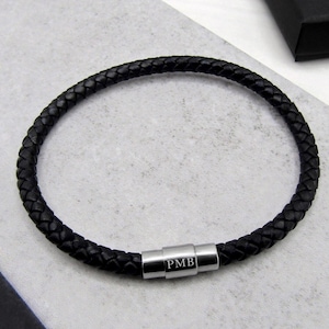 Men's Personalised Single or Double Slim Leather Bracelet - Anniversary Gift - Personalised Bracelet - Men Jewelry -Mens Gift -Gifts For Him