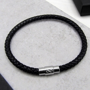 Men's Slim Leather Infinity Bracelet - Gifts For Him - Infinity Jewellery - Anniversary Gift - Personalised Bracelet -Men Jewelry -Mens Gift
