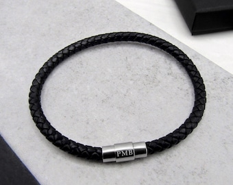 Men&#39;s Personalised Single or Double Slim Leather Bracelet - Anniversary Gift - Personalised Bracelet - Men Jewelry -Mens Gift -Gifts For Him