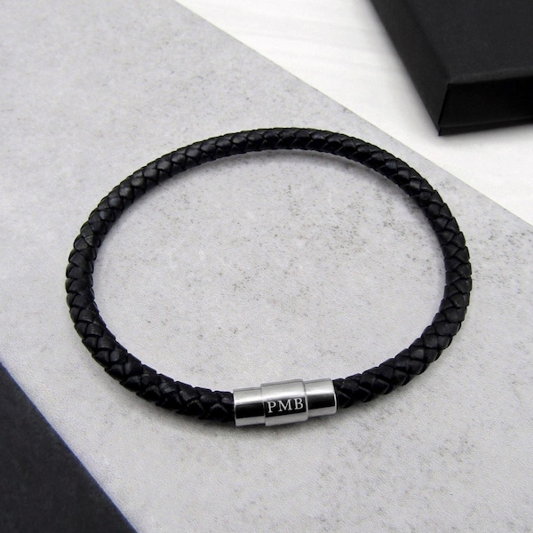 Men's Personalised Single or Double Slim Leather Bracelet - Anniversary Gift - Personalised Bracelet - Men Jewelry -Mens Gift -Gifts For Him