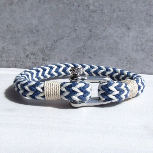 Men's Thick Blue & White Nautical Rope Bracelet With Bolt Etsy