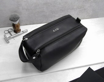 Grande trousse de toilette en cuir personnalisée pour homme - Trousse de toilette - Cadeau pour papa - Cuir personnalisé - Cadeau de voyage - Cadeau d'anniversaire