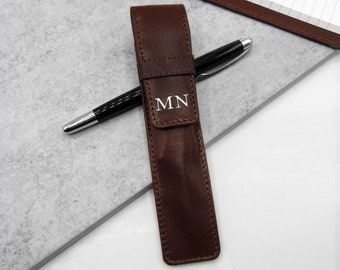 Personalised Leather Single Or Double Pen Holder - Gifts For Him - Anniversary Gift - Stationery Gift - Personalized Leather -Pen Case