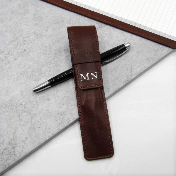 Personalised Leather Single Or Double Pen Holder - Gifts For Him - Anniversary Gift - Stationery Gift - Personalized Leather -Pen Case