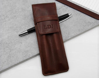 Personalised Leather Double Pen Holder - Gifts For Him - Anniversary Gift - Stationery Gift - Personalized Leather -Pen Case - Men's Gift