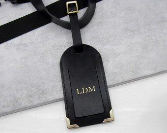 Étiquette à bagage en cuir personnalisée faite à la main avec bords métalliques - Cadeaux pour lui - Cadeau d'anniversaire - Étiquette de voyage - Cadeau de mariage - Étiquette en cuir