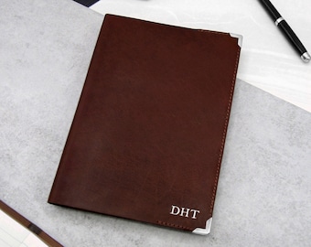 Personalisiertes Metallic Edge Leder A5 Journal mit nachfüllbarem gefüttertem Notizblock - Geschenke für Ihn - Jahrestagsgeschenk - Lederbuch - Tagebuchumschlag