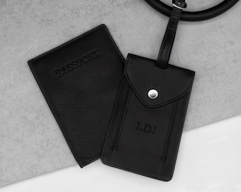 Personalised Leather Luggage Tag and Passport Holder Set - Personalized Leather - Gifts For Him - Anniversary Gift - Travel Tag  -Custom Tag