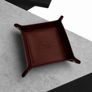 Handmade Personalised Leather Desk Tidy Valet Tray - Gifts For Him - Travel Gift - Coin Tray - Personalized Tray - Anniversary Gift