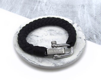Mens Jewelry Men/'s Jewellery Men/'s Black Nautical Double Strand Shackle /& Rope Bracelet Shackle Bracelet Mens Gift Gifts For Him