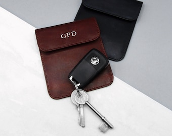 Personalised Leather RFID Safe Car Key Fob Pouch - Anniversary Gift - Gift For Him - Gift For Her - Leather Holder - Key Chain Leather