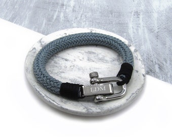 Mens Jewelry Men/'s Jewellery Men/'s Black Nautical Double Strand Shackle /& Rope Bracelet Shackle Bracelet Mens Gift Gifts For Him
