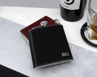 Handmade Personalised Leather Hip Flask - 6oz Stainless Steel - Gifts For Him - Anniversary Gift - Wedding Gift - Best Man Gifts