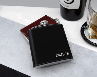 Handmade Personalised Special Date Leather Hip Flask - 6oz Stainless Steel - Gifts For Him - Anniversary Gift - Wedding Gift - Best Man Gift