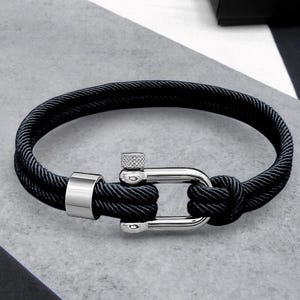 Men's Nautical Rope Bracelet – Double Strand with D-Shackle Clasp – Silver Stainless Steel or Matt Black – Gifts for Him – Sailing Jewellery