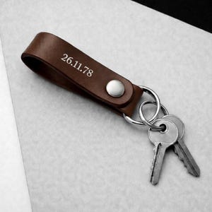 Handmade Personalised Special Date Thick Leather Belt Loop Keyring - Gift Him - Anniversary Gift - Personalized Leather - New Home Gift