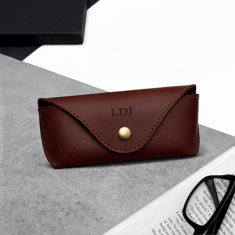 Handmade Personalised Leather Arched Hard Glasses Case - Travel Gift - Custom Case - Gift For Him - Custom Case - Anniversary Gift