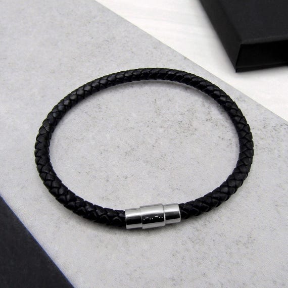 Men's Personalised Morse Code Woven Slim Leather Bracelet - Anniversary Gift - Personalised Bracelet - Men Jewelry -