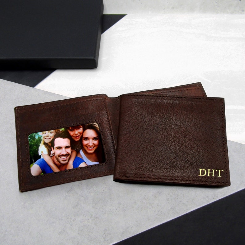 Handmade Personalised Men's RFID Leather Photo Billfold Wallet Gifts For Him Personalized Leather Father's Day Leather Wallet image 2