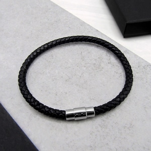 Men's Personalised Morse Code Woven Slim Leather Bracelet - Anniversary Gift - Personalised Bracelet - Men Jewelry -Mens Gift -Gifts For Him