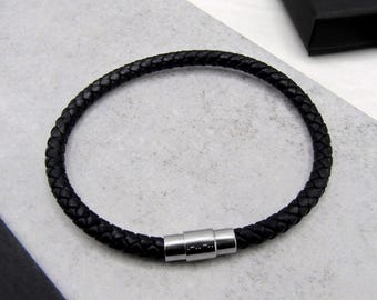 Men's Personalised Morse Code Woven Slim Leather Bracelet - Anniversary Gift - Personalised Bracelet - Men Jewelry -Mens Gift -Gifts For Him