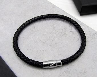 Men&#39;s Slim Leather Infinity Bracelet - Gifts For Him - Infinity Jewellery - Anniversary Gift - Personalised Bracelet -Men Jewelry -Mens Gift