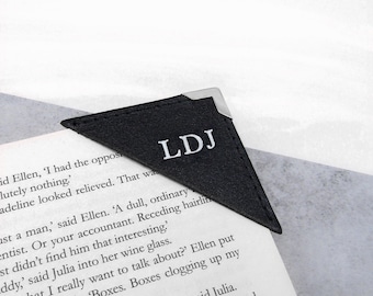 Handmade Metallic Edge Personalised Initial Leather Corner Bookmark - Gifts For Him - Gifts For Her - Anniversary Gift- Custom Leather