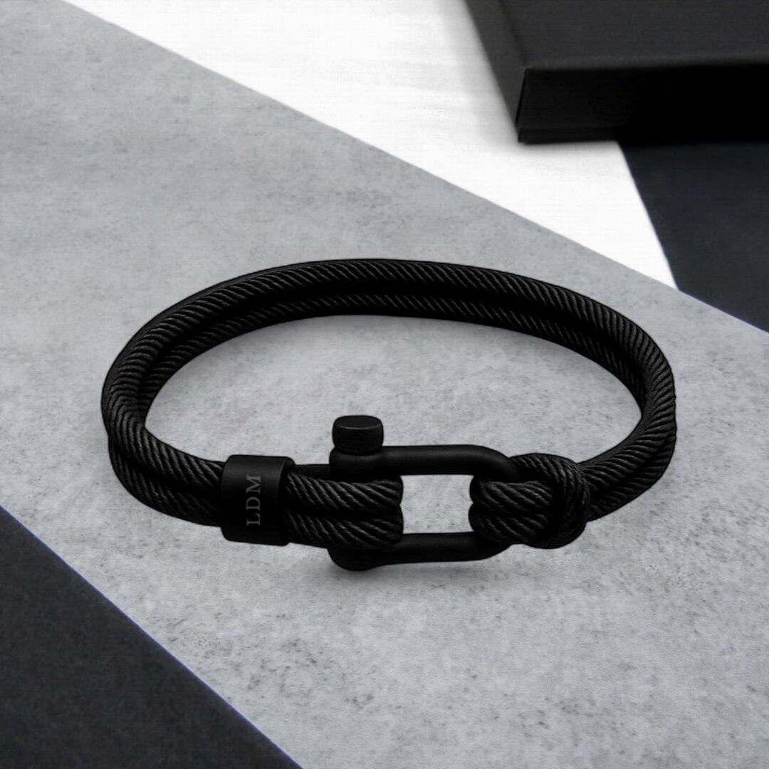 Personalised Men's Nautical Black Rope Bracelet – Double Strand With D ...