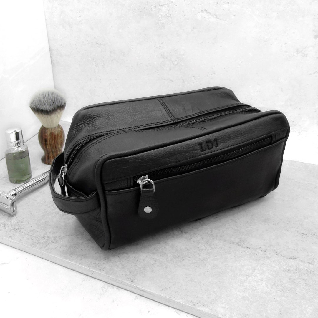 Personalised Men's Black Leather Travel Wash Bag Etsy UK