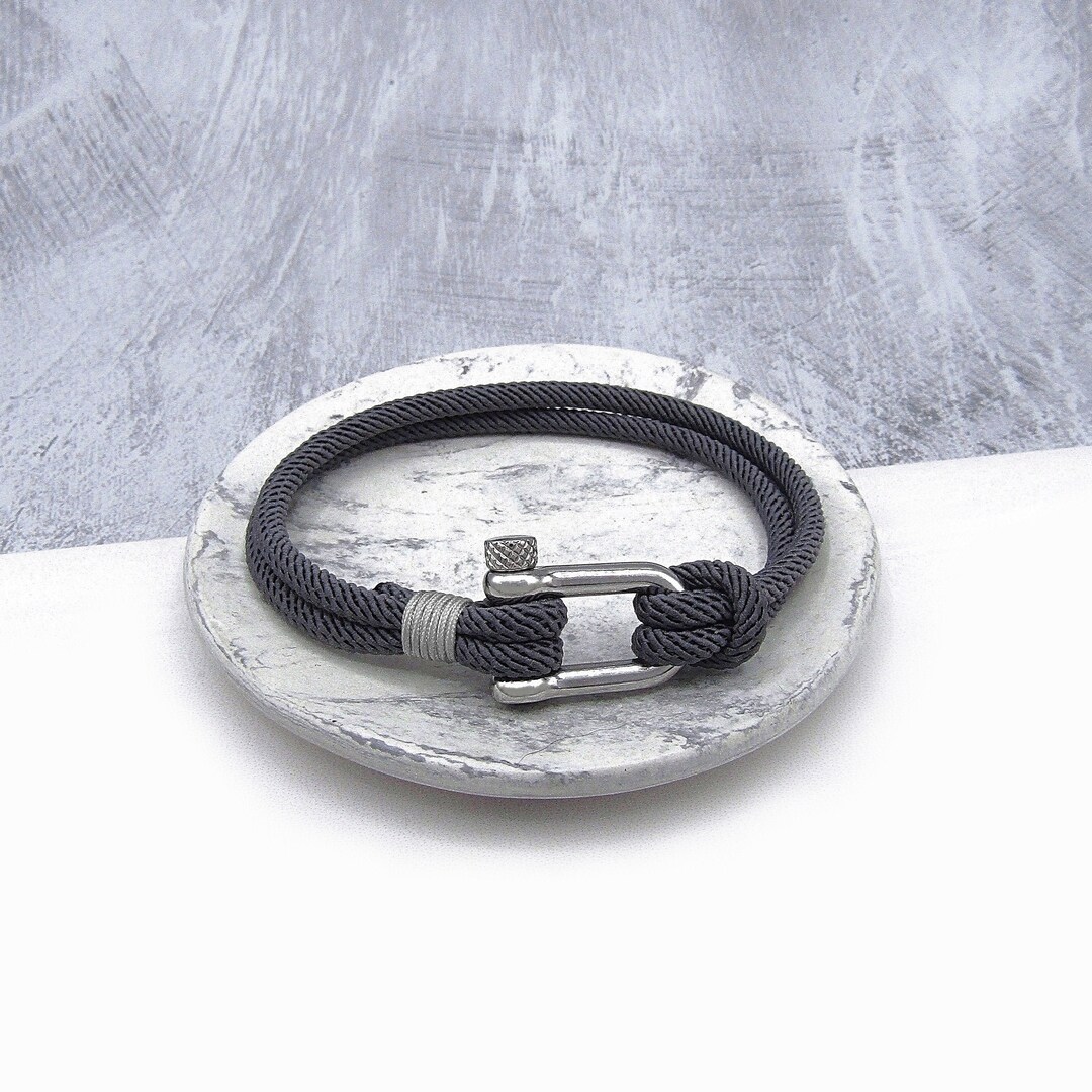 Men's Grey Nautical Double Strand Shackle & Rope Bracelet Etsy