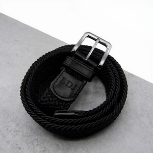 Personalised Men&#39;s Leather and Woven Braided Belt - Gifts For Him - Anniversary Gift - Monogrammed Belt - Personalized Belt - Dad Gift