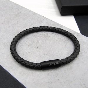 Gepersonaliseerde speciale datum geweven dikke leren armband voor heren - verjaardagscadeau - datumarmband - herensieraden - herencadeau - cadeaus voor hem