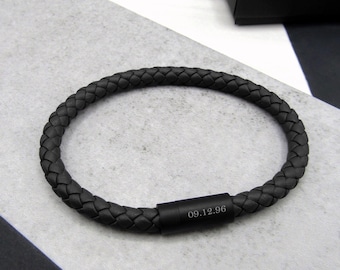 Personalised Special Date Men&#39;s Woven Thick Leather Bracelet - Anniversary Gift - Date Bracelet - Men Jewelry - Mens Gift - Gifts For Him