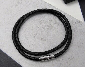 Men's Slim Double Strand Roman Numeral 3rd Wedding Anniversary Leather Bracelet - Anniversary Gift - Personalised Bracelet - Men Jewelry