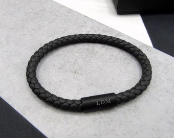 Personalised Men's Black Clasp Woven Leather Bracelet - Anniversary Gift - Personalised Bracelet - Men Jewelry - Gifts For Him - Leather Men