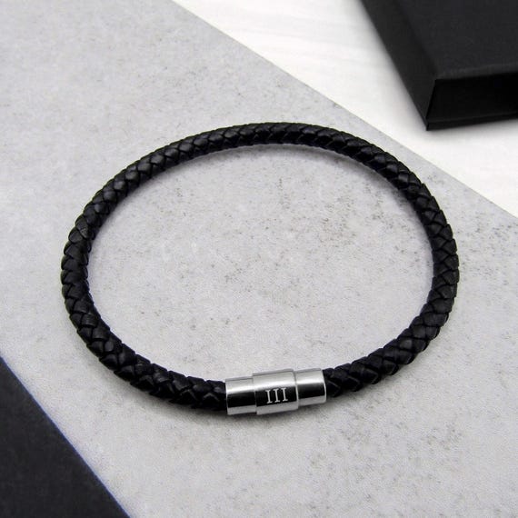 Men's Slim Leather Roman Numeral 3rd Wedding Anniversary Bracelet  Anniversary Gift Personalised Bracelet Men Jewelry -Mens Gift