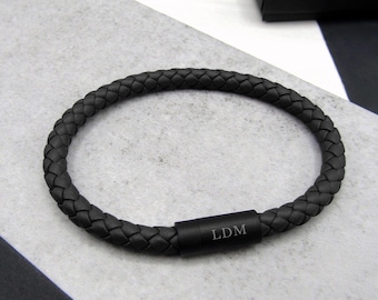 Personalised Men&#39;s Black Clasp Woven Thick Leather Bracelet - Anniversary Gift - Date Bracelet - Men Jewelry - Gifts For Him - Leather Men