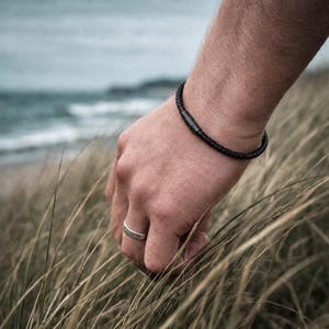 Men's Single or Double Slim Leather Black Clasp Bracelet - 3rd Wedding Anniversary Gift - Bracelet - Men Jewelry - Mens Gift