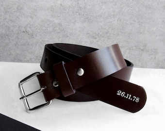 Handmade Personalised Special Date Men's Leather Belt - Gifts For Him - Anniversary Gift - Wedding Gift- Personalized Belt- Monogrammed Belt